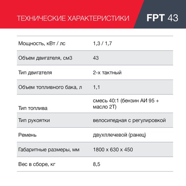 FUBAG Бензиновый триммер FPT 43 + Триммерная леска сечение витой квадрат L 130 м * 2.4 мм в ПОДАРОК в Москве фото